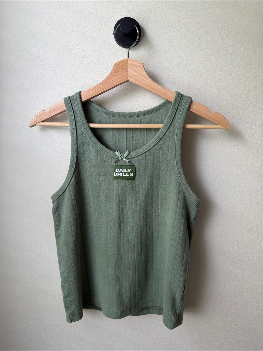 Daily Drills Olive-Green Ribbed Scoop Neck Tank